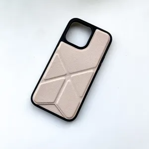 High Quality Caviar pattern Microfiber Leather Mobile Phone Case With Foldable Leather Stand for iPhone 12 13 14 15