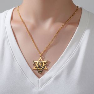 Collar Myshape Victory Swords con el <span class=keywords><strong>León</strong></span> de Judá y la Estrella de David, Cadena de Eslabones de Acero Inoxidable, Amuleto de Protección Judaico - Product Image 2