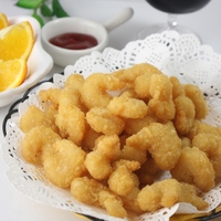 Snack de Camarones Congelados Gold Object, Camarones Crujientes Empanizados, Camarones Tipo Palomitas, Aperitivo de Mariscos Certificado BRC Halal para Catering y Hogar