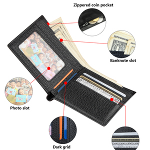 Người đàn ông của ví với RFID cổ điển màu đen da bò công suất lớn dây kéo đồng xu túi ví thời trang ví - Product Image 4