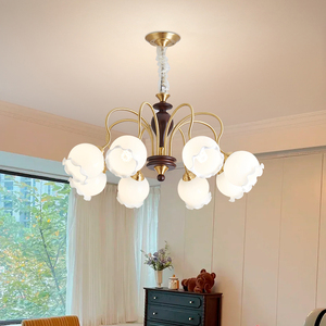 Lampadario Americano Retrò in Rame e Legno di Quercia con Resina, Base E27, Luce Pendente da Interno, Altezza Regolabile, Alta Luminosità, per Casa - Product Image 2