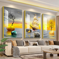 Peinture murale encadrée en gros, design moderne de luxe, peinture en porcelaine cristalline, lot de 3 pièces