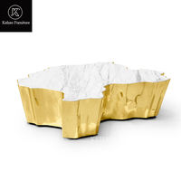 Table basse de luxe au design unique Eden Gold Tree Trunk, plateau en marbre moderne, structure en acier inoxydable doré pour villa