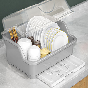 Household <strong>Kitchen</strong> Rack Transparent Clamshell Rack Mounted Dish Draining Bowl Rack <strong>Cupboard</strong> Tableware Storage Box