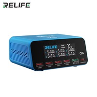 Chargeur USB 6 ports RELIFE Q6 70W, station de charge rapide USB-C PD 65W, charge rapide QC3.0 pour iPhone, téléphone Android, réparation