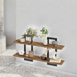 Étagères flottantes en bois d'ingénierie sculpté, murales, à double niveau, modernes - Gain de place pour salon, chambre, salle de bain, outils - Product Image 3