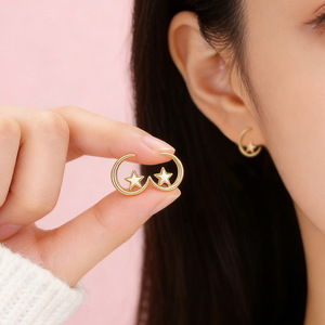 Pendientes de Aro de Oro Blanco E3146 con Estrella, Minimalistas, Unisex, Joyería Fina - Product Image 3