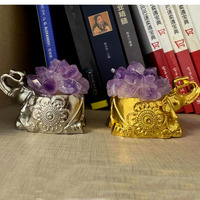 Vente en gros de grappes d'améthyste naturelle, sculptures en cristal d'éléphant, symbole de chance et de protection, ornement de bureau Feng Shui