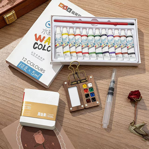 Ensemble <span class=keywords><strong>de</strong></span> peinture <span class=keywords><strong>gouache</strong></span> portable |   12/24 couleurs dans une boîte en bois avec un carnet <span class=keywords><strong>de</strong></span> croquis en papier, kit d'art <span class=keywords><strong>de</strong></span> voyage, cadeau pour les artistes débutants - Product Image 1