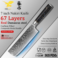 Couteau de cuisine japonais en acier Damas KEENHOPE, cœur VG10, couteau Nakiri de 7 pouces, manche en résine composite et fibre de carbone