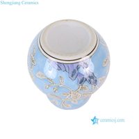 RXET10-I-S Bouteille en forme de gourde bleue avec motif floral et d'oiseaux de couleur brunâtre