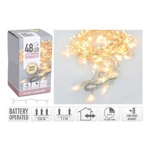 Ghirlanda a batteria 48 LED, 4m, cavo trasparente, luce calda; ideale per decorazioni e ambientazioni. - Product Image 2
