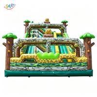 Parcours d'obstacles gonflable de qualité commerciale sur le thème de la jungle, toboggan double voie, château gonflable Panda Girafe pour location événementielle
