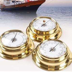 Baromètre thermomètre hygromètre horloge <span class=keywords><strong>météo</strong></span> marin en cuivre plaqué zirconium de 98 mm, mouvement mécanique à quatre pièces - Product Image 4