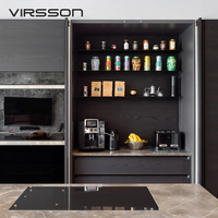 Ensemble de meubles de cuisine modulaires de luxe avec panneaux en mélamine et plateau en marbre, finition noire, fabriqué dans le Guangdong