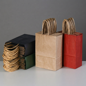 Eco-Friendly Recyclable Vertical Multi Color Thick Solid Kraft Paper Tote <b>Bags</b> with Reinforced Paper Rope Handles - Product Image 1