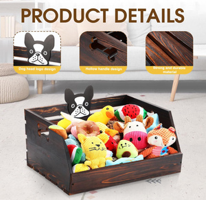 Caja de Madera Resistente para Juguetes de Mascotas, Organizador de Artículos para Cachorros, Contenedor de Juguetes para Perros, Cesta de Almacenamiento de Juguetes de Madera para Correas, Comida y Accesorios - Product Image 6