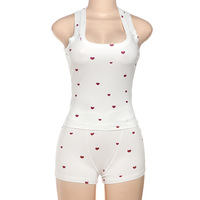 Chaleco de mujer con cuello redondo y estampado de lunares y corazones, sin mangas, ajustado, de poliéster y elastano, novedad de verano, ropa de descanso para mujer