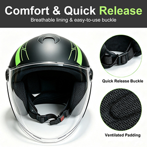 Casco de Motocicleta Abatible DOT, Carcasa de ABS Negro Mate, Visera Doble, Estilo Modular 3/4 Abierto - Product Image 6