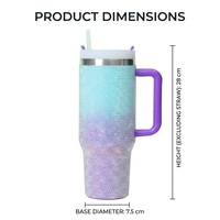 Gobelet isotherme en acier inoxydable de 40 oz, personnalisé en gros, avec strass et diamants, pour boissons chaudes et froides, avec paille et poignée, cadeau pour femme