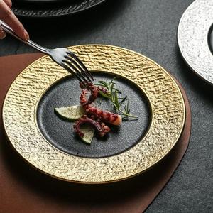 Plato de cerámica con textura de <span class=keywords><strong>arena</strong></span> negra, plato de bistec de mármol mate con diseño de flujo artístico, vajilla de moda para uso doméstico y restaurante - Product Image 1