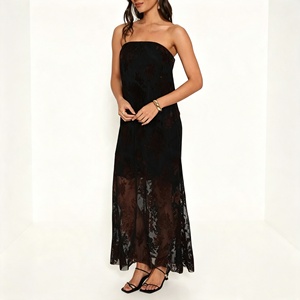 <span class=keywords><strong>Abito</strong></span> <span class=keywords><strong>Lungo</strong></span> Floreale <span class=keywords><strong>Nero</strong></span> Senza Spalline con Collo Dritto, Elegante per Ospiti di Matrimonio, Serate e Feste - Product Image 2