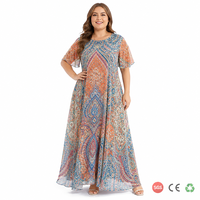 Robe longue sur mesure grande taille pour femme, motif bohème Byron Bay, col rond, coupe fluide, ligne A, longueur au sol, élégante, du AU 14 au 28