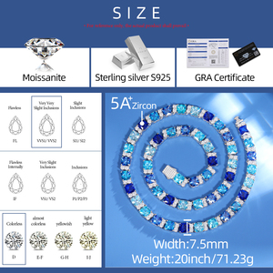 925 alla moda argento Sterling Vvs Moissanite 6mm taglio principessa <span class=keywords><strong>blu</strong></span> CZ collana da Tennis con catena di diamanti gioielli di colore <span class=keywords><strong>blu</strong></span> estivo - Product Image 6