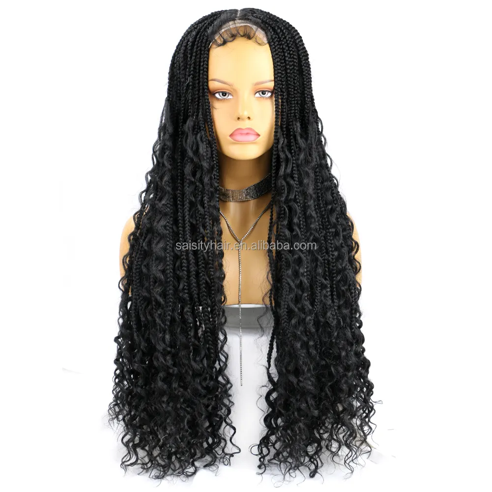 Synthetic Hair Braiding Wigs River Box Braids Hair Wig curly Braided Lace Front Wig