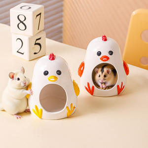 햄스터 드워프 기니피그 애완 동물을위한 여름 냉각 세라믹 둥지 숨기기 침대 애완 동물을위한 황금 단색 패턴 - Product Image 2