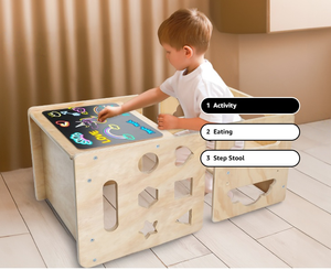 Montessori 3 heights có thể điều chỉnh bằng gỗ <span class=keywords><strong>Toddler</strong></span> bàn ghế đặt trẻ em hoạt động bảng bước Phân bảng đen cai sữa bảng - Product Image 5