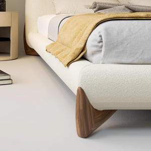 Softbay Lambswool Soft <b>Bed</b> Cream Italian Minimalist <b>Platform</b> Double <b>Bed</b> Solid Wood <b>Frame</b> Low Box Design - Product Image 3