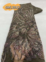 Tissu en dentelle pour robe de mariée, style couture 2025, dentelle perlée faite à la main, motif floral africain noir, pour robe complète