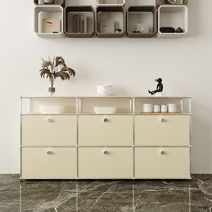 Armoire de <span class=keywords><strong>rangement</strong></span> de style vintage crème pour salon avec 4 tiroirs et 5+ compartiments, design modulaire en acier inoxydable - Product Image 5