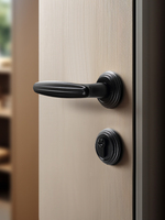 Manija Circular de Aleación de Zinc Negro Mate de Diseño Moderno y Lujoso para Puerta de Madera