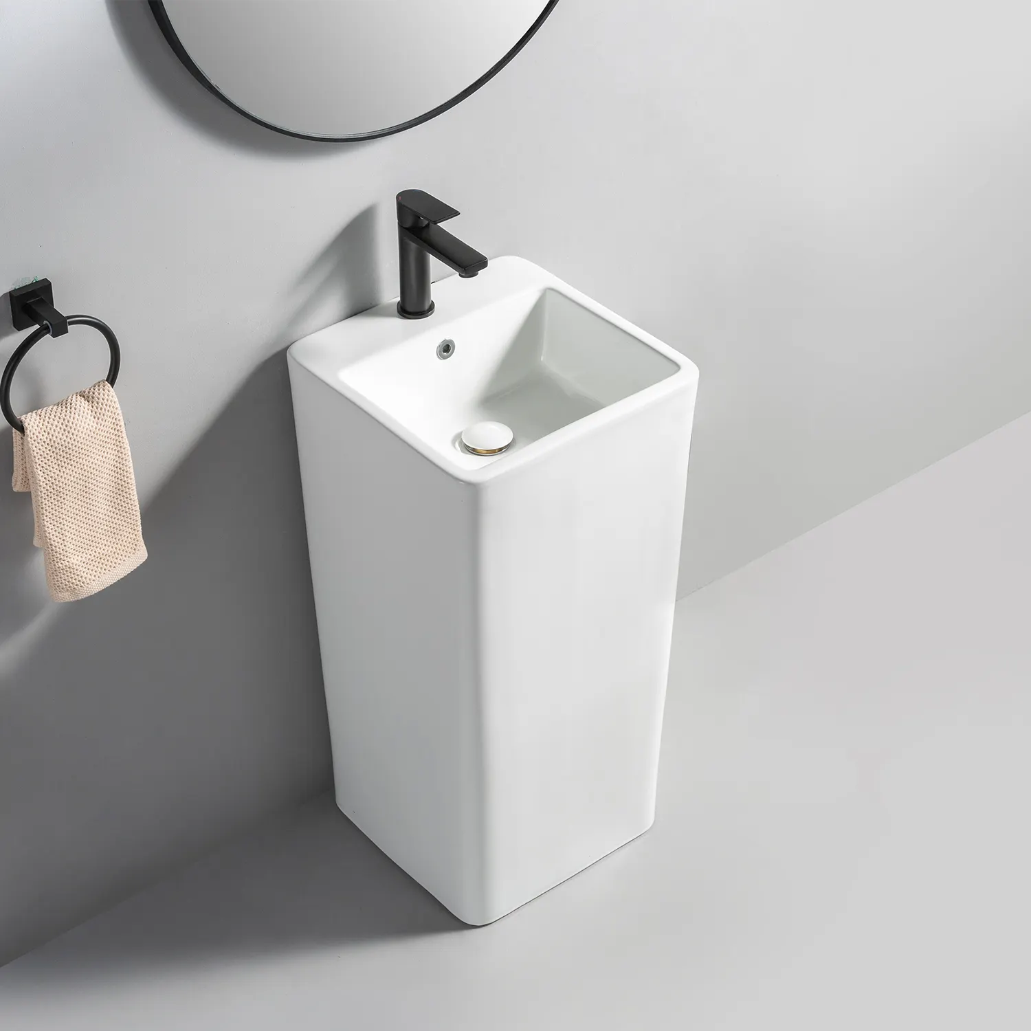 M9015 sanitari lavabo da bagno indipendente in ceramica di forma quadrata lavabo a piedistallo