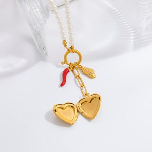 Collar de perlas de acero inoxidable con colgante de corazón, texto personalizable, regalo de joyería para mujer, cadena para clavícula - Product Image 3