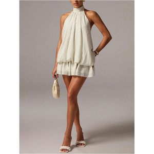 Vestido Mini Halter con Estampado de Lunares para Mujer FOXA, Cintura Baja, Volantes, Corte en A, Vestido de Cóctel de Chifón sin Mangas para Fiesta o Evento Nocturno - Product Image 5