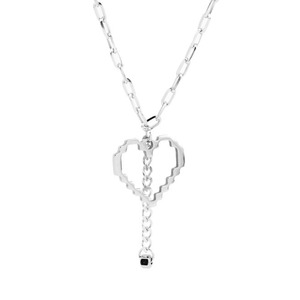 Collier chaîne trombone avec pendentif cœur pixelisé, ton <span class=keywords><strong>argent</strong></span>é, design ajouré à maillons superposés, bijoux pour femme, vente en gros 1125 - Product Image 4