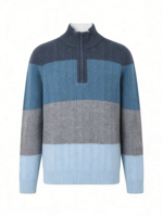 Pull en maille texturée à col zippé pour homme, avec blocs de couleur, en maille douce, idéal pour la chaleur quotidienne automne-hiver