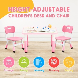 Meubles d'école préscolaire pour enfants, <span class=keywords><strong>table</strong></span> d'étude extérieure durable, 2 chaises, hauteur réglable, bureau anti-graffiti pour tout-petits - Product Image 2