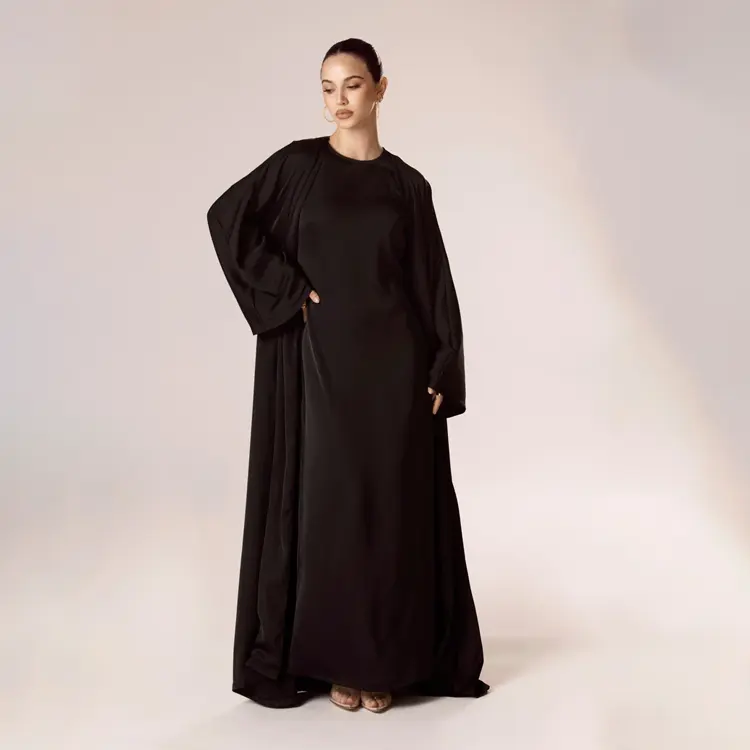 2022 turkish islamic clothing solid color elegant open abaya for muslim women black muslim abaya