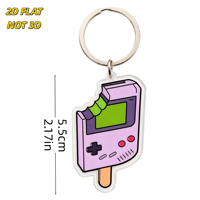 Porte-clés en acrylique console de jeu rétro Popsicle, breloque nostalgique pour joueurs, fans des années 80/90, design à bords transparents, durable, motif dessin animé
