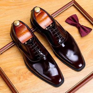 Chaussures Oxford classiques en cuir véritable pour hommes, à lacets, style britannique, cuir bruni, talon bas, semelle en caoutchouc durable, bout carré noir - Product Image 2