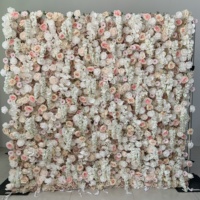 Dekorasi latar belakang panggung pernikahan putih 8 kaki X 8 kaki kain Panel dinding bunga 3d 5d Roll Up dinding bunga mawar sutra buatan dengan ritsleting