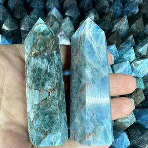 Großhandel natürliche Reiki Edelstein Zauberstäbe geschnitzte Heil kristall Quarz blau Apatit Punkte Halbe del stein Handwerk als Geschenk - Product Image 2