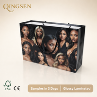 Sacs shopping en papier personnalisés de luxe, noir brillant, laminés, imprimés en portrait, avec poignées en corde torsadée, pour la vente au détail de cosmétiques
