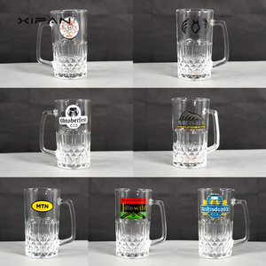 Verres à bière personnalisés avec logo, 500 ml, avec poignée, qualité alimentaire, motif diamant transparent, mug à bière classique pour bar et événements <span class=keywords><strong>de</strong></span> marque - Product Image 5