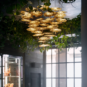 Custom LED Metal <strong>Leaf</strong> Pendant <strong>Lights</strong> Adjustable Brightness Corridor Chandelier for Classic Villa Hotel Hall Remote Control Mode - Product Image 3