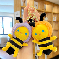Porte-clés en peluche abeille Kawaii porte-clés en peluche animaux porte-clés poupée douce porte-clés sac pendentif pour filles femmes charme abeille Miniature